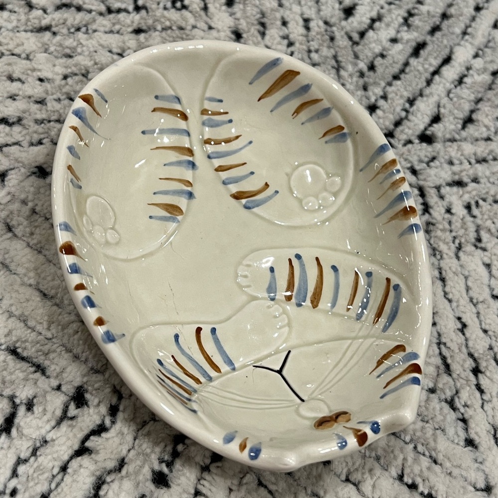 RARE Fitz and Floyd Cat Nap Trinket Dish Bowl 1977 Glaze Ceramic Fat Cat Vintage - Picture 7 of 9